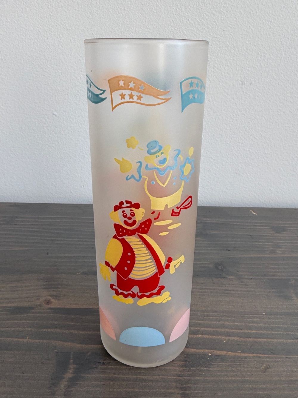 Vintage Libbey "Circus Days" Tom 🎪Collins frosted glass tumbler / clown